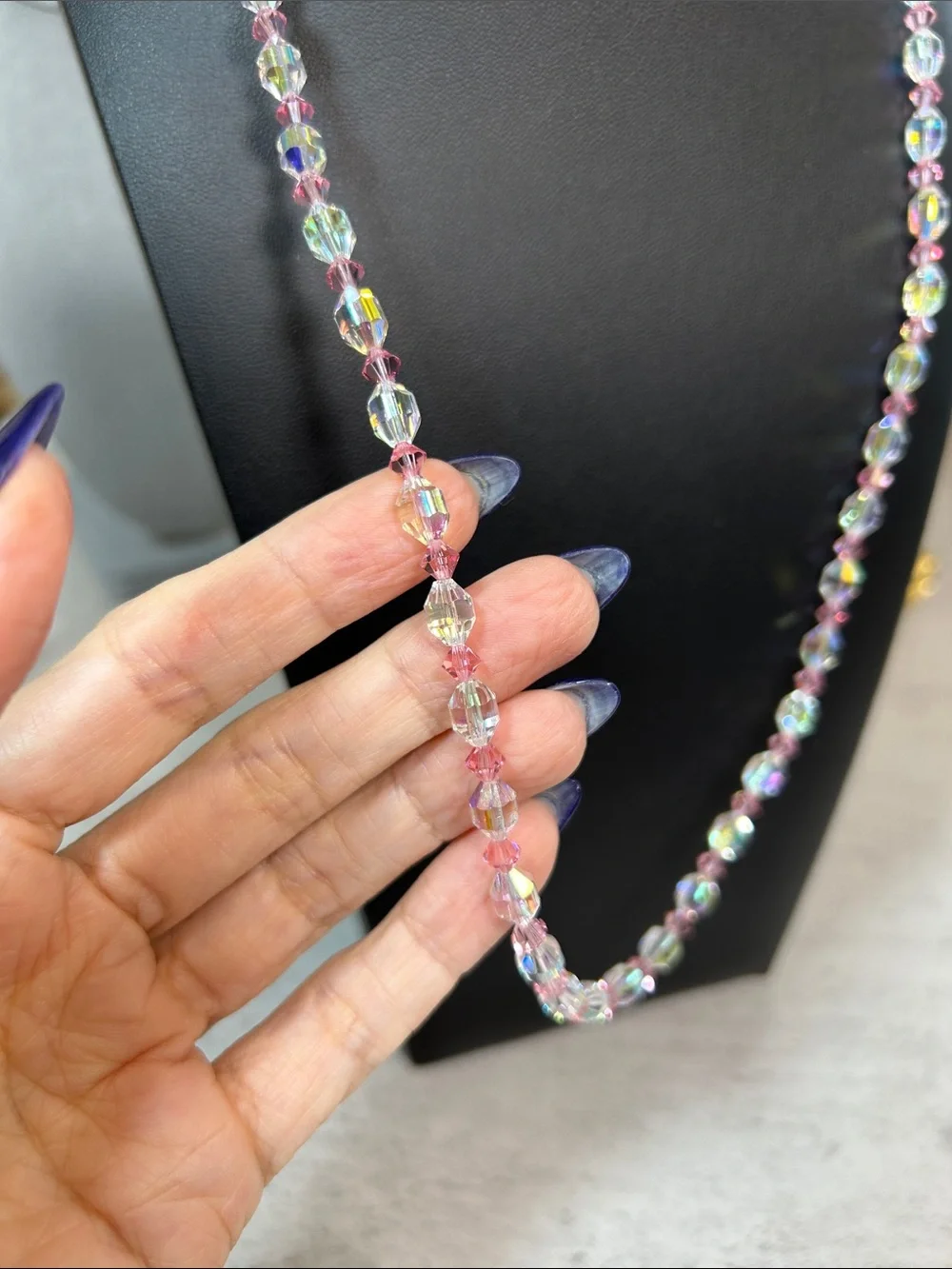 Aurora Borealis & Pink Crystal Necklace - ALL Crystals! - Picture 4 of 5